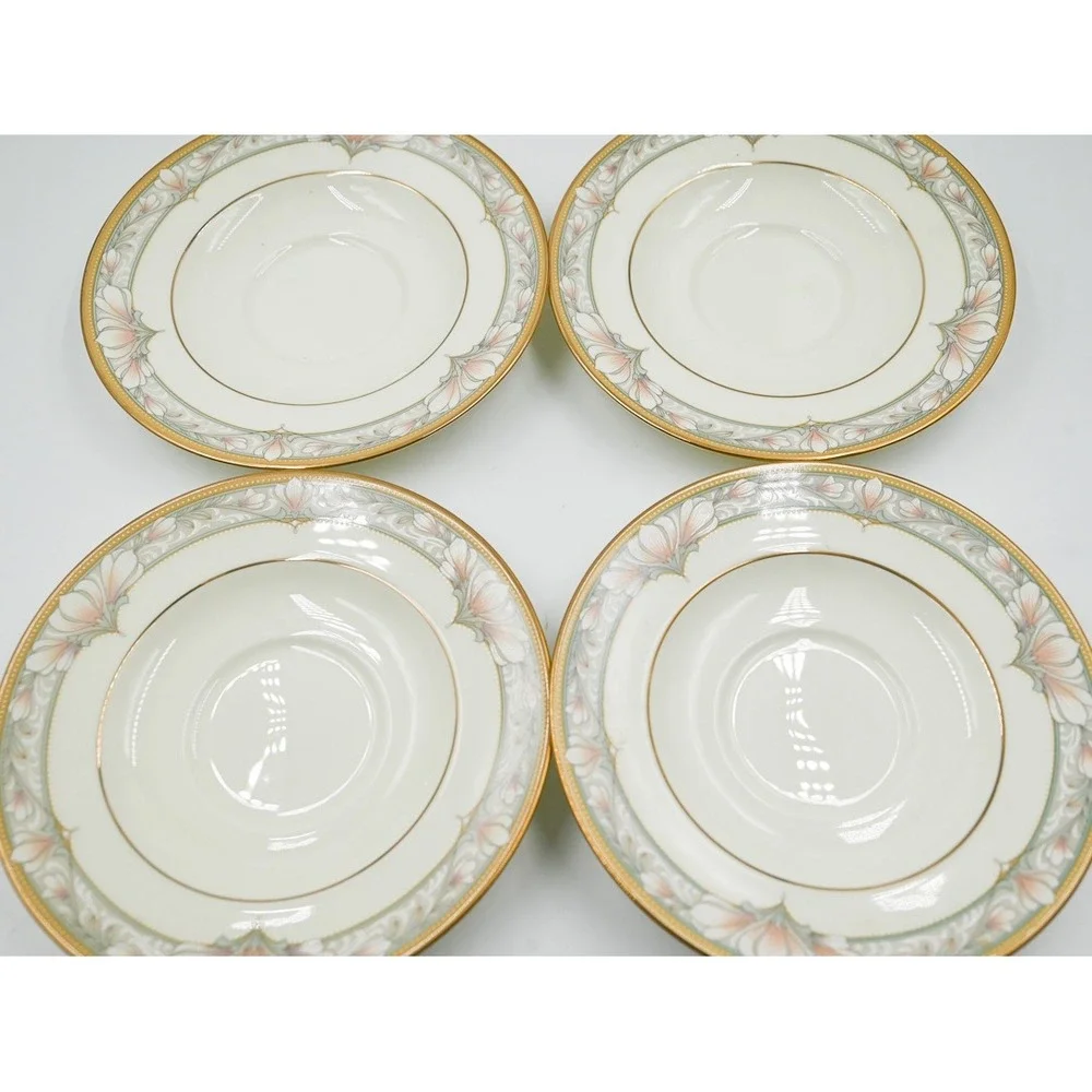 Noritake Barrymore 9737 Bone China Saucers Set of 4 Gold Trim Floral Japan 6in